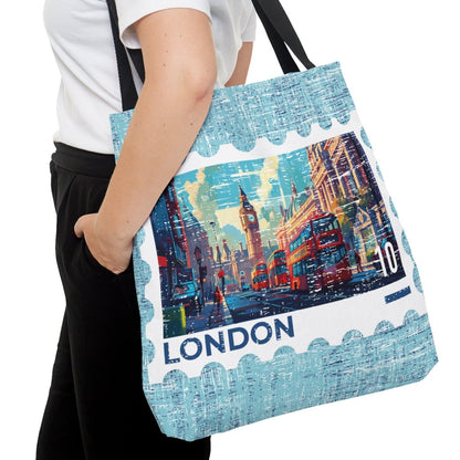 London Postage Stamp Large Tote Bag - Iconic British Landmark Souvenir - Eddy and Rita