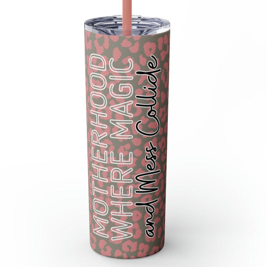 Magic and Mess Collide: Pink & Grey Leopard Skinny Tumbler 20oz - Eddy and Rita