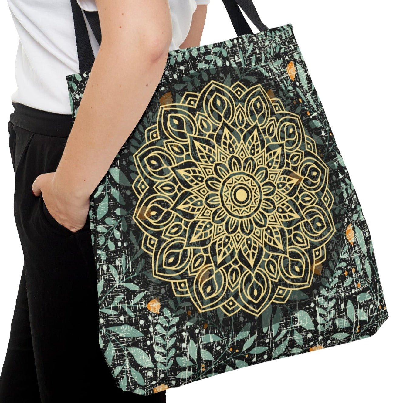 Mandala Harmony Large Tote Bag: Pretty Mandala on Petite Floral Canvas - Eddy and Rita