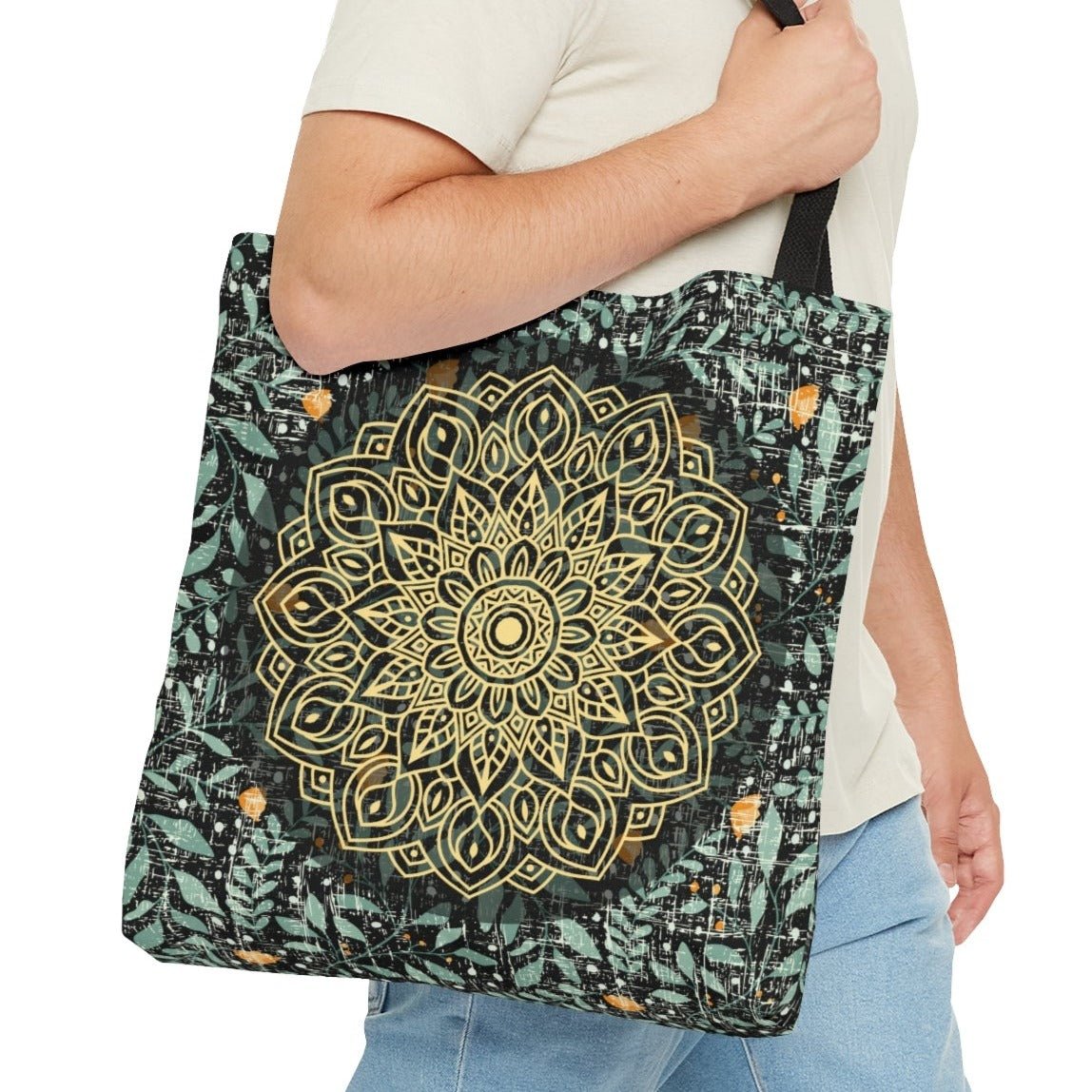 Mandala Harmony Large Tote Bag: Pretty Mandala on Petite Floral Canvas - Eddy and Rita