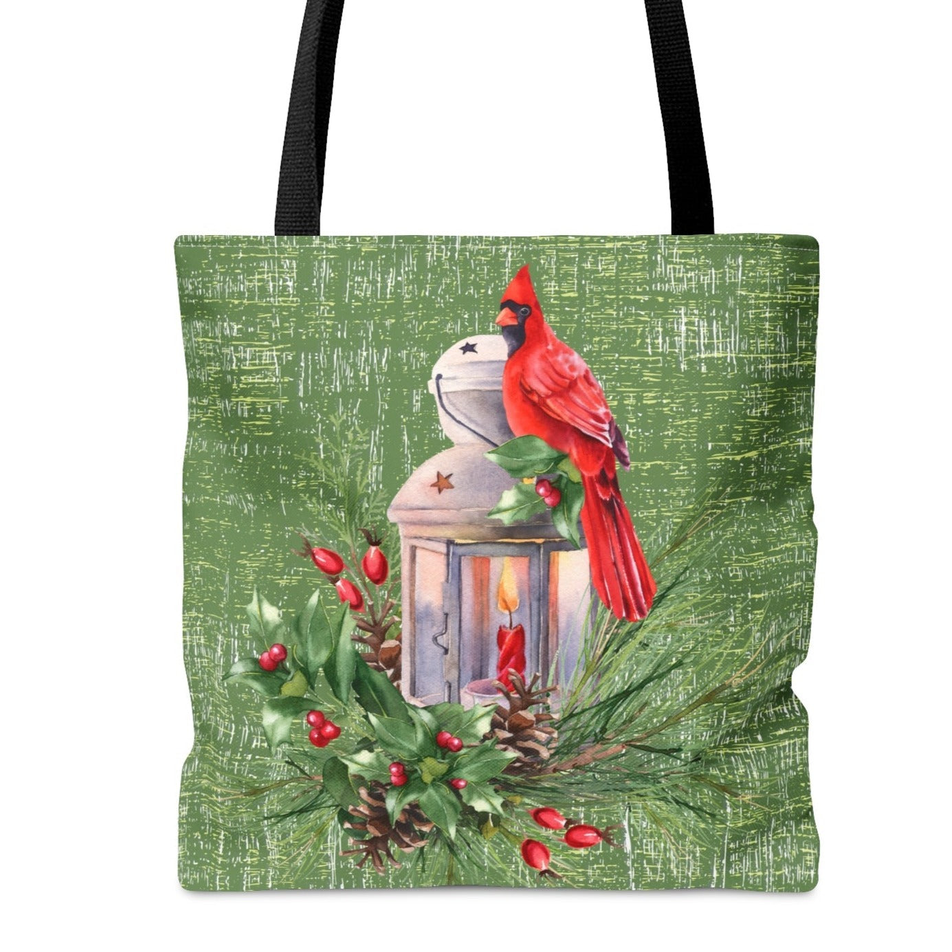 Medium Tote Bag with Cardinal on Lantern and Sage Green Background - Eddy and Rita