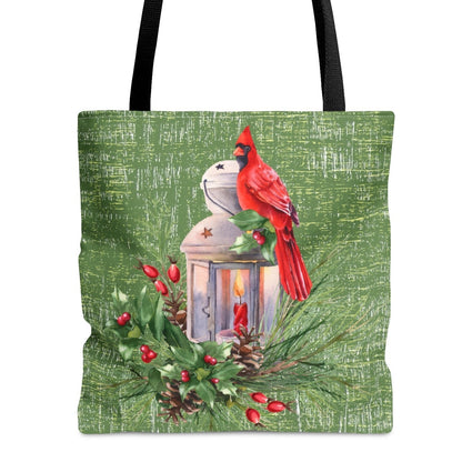 Medium Tote Bag with Cardinal on Lantern and Sage Green Background - Eddy and Rita