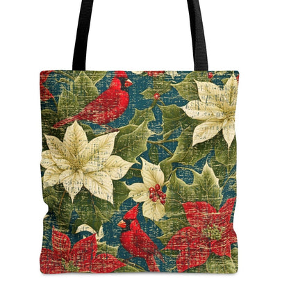 Medium Tote Bag with Cardinals on Elegant Floral Print - Eddy and Rita