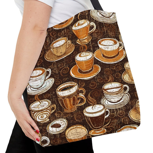 Medium Tote Bag with Coffee Cups on Dark Coffee Print - Eddy and Rita