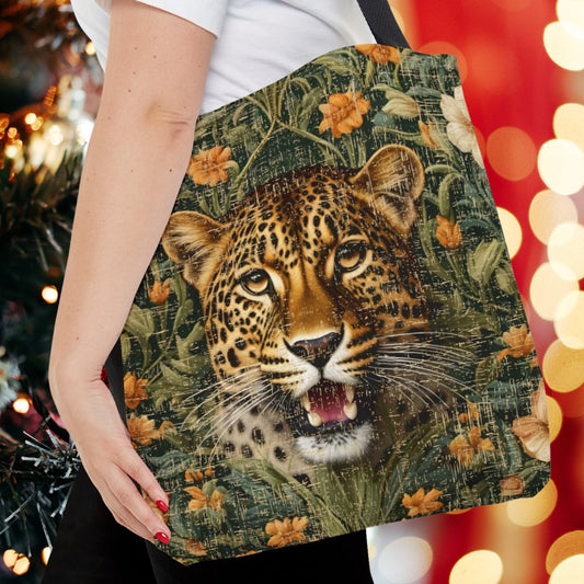 Medium Tote Bag with Detailed Leopard on Floral Print - Eddy and Rita