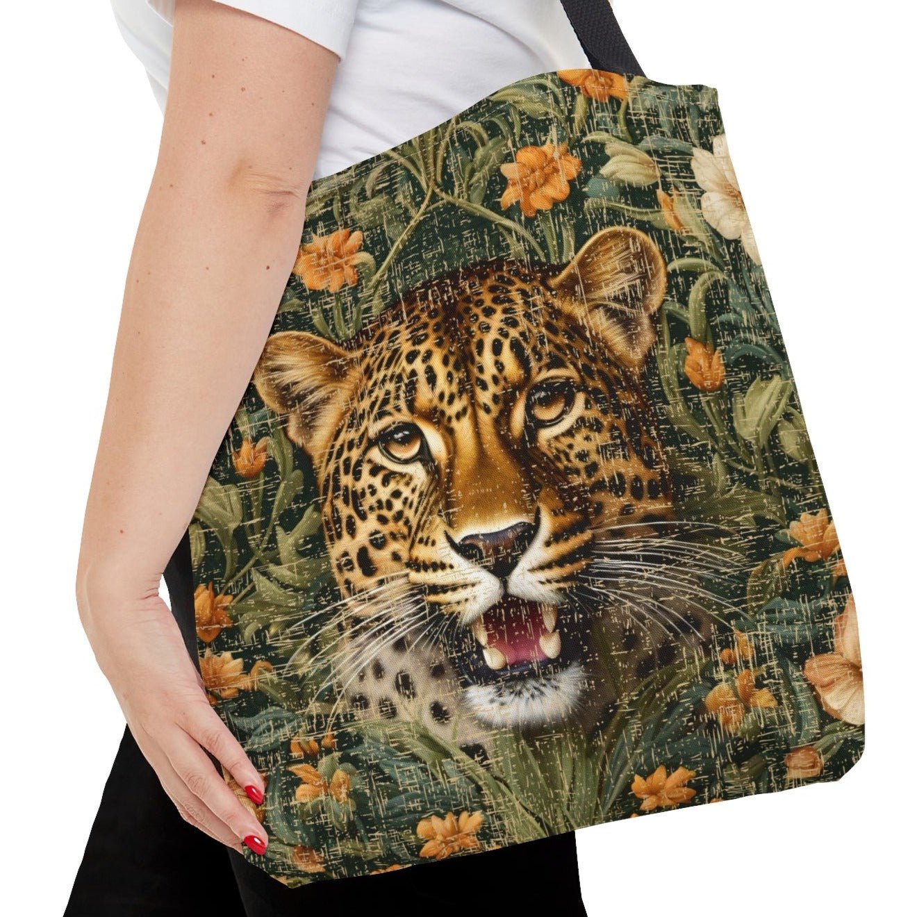 Medium Tote Bag with Detailed Leopard on Floral Print - Eddy and Rita