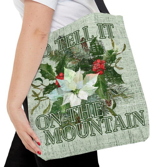 Medium Tote Bag with 'Go Tell It on the Mountain' and Christmas Floral - Eddy and Rita