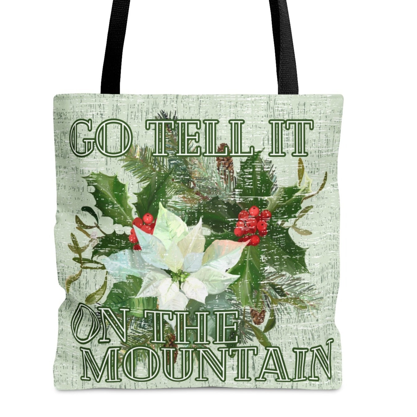 Medium Tote Bag with 'Go Tell It on the Mountain' and Christmas Floral - Eddy and Rita