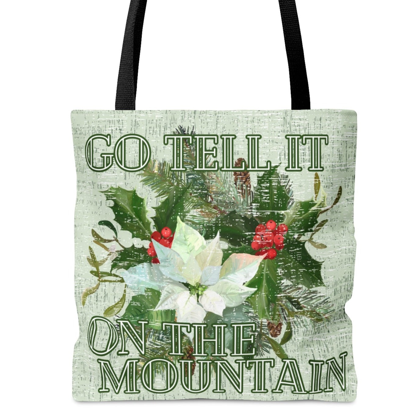 Medium Tote Bag with 'Go Tell It on the Mountain' and Christmas Floral - Eddy and Rita