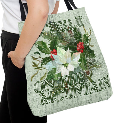 Medium Tote Bag with 'Go Tell It on the Mountain' and Christmas Floral - Eddy and Rita