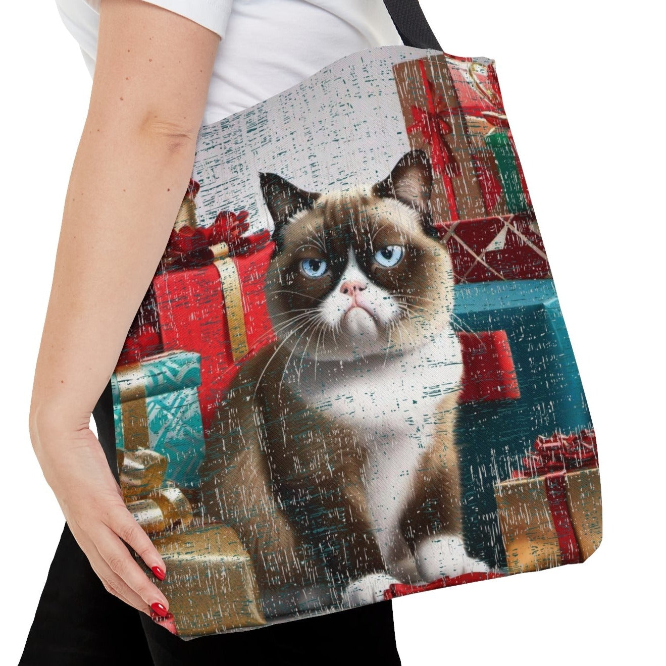 Medium Tote Bag with Grumpy Cat and Christmas Gifts - Eddy and Rita