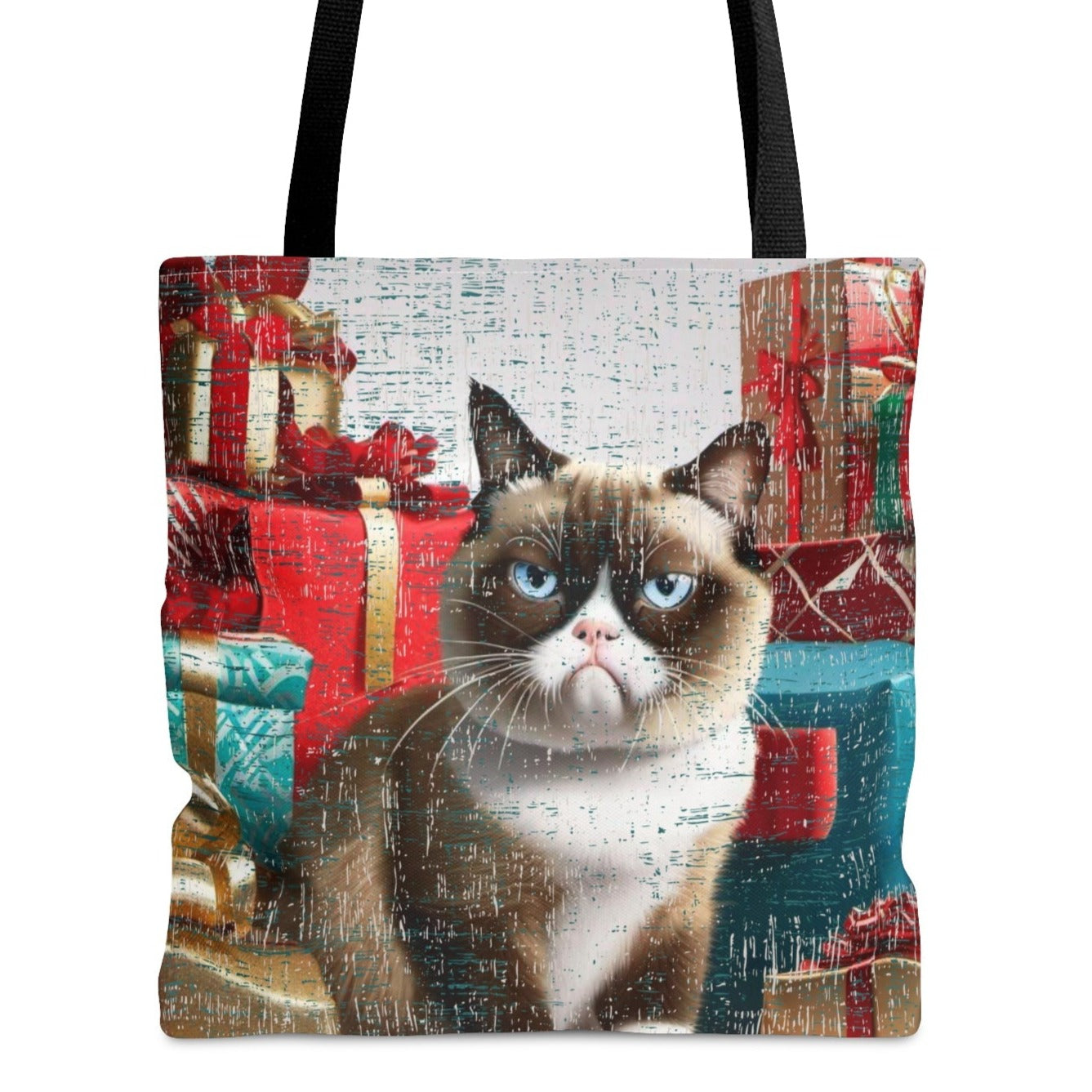 Medium Tote Bag with Grumpy Cat and Christmas Gifts - Eddy and Rita