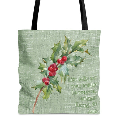 Medium Tote Bag with Holly: Evergreen Holidays, Enduring Through the Years - Eddy and Rita