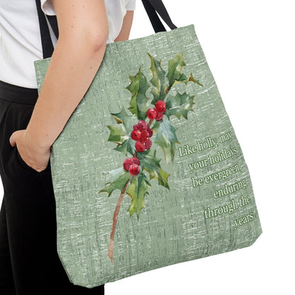 Medium Tote Bag with Holly: Evergreen Holidays, Enduring Through the Years - Eddy and Rita