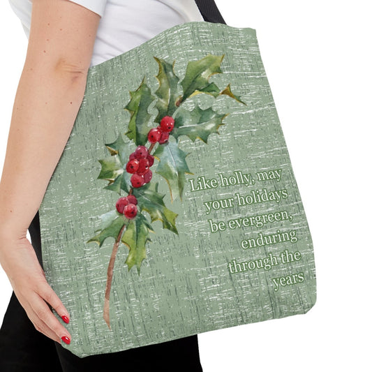 Medium Tote Bag with Holly: Evergreen Holidays, Enduring Through the Years - Eddy and Rita