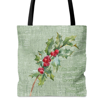 Medium Tote Bag with Holly: Evergreen Holidays, Enduring Through the Years - Eddy and Rita