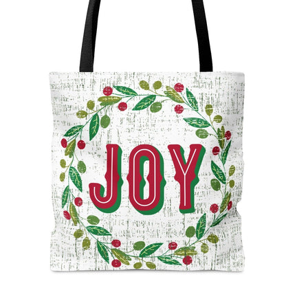 Medium Tote Bag with 'Joy' Surrounded by Holiday Wreath - Eddy and Rita