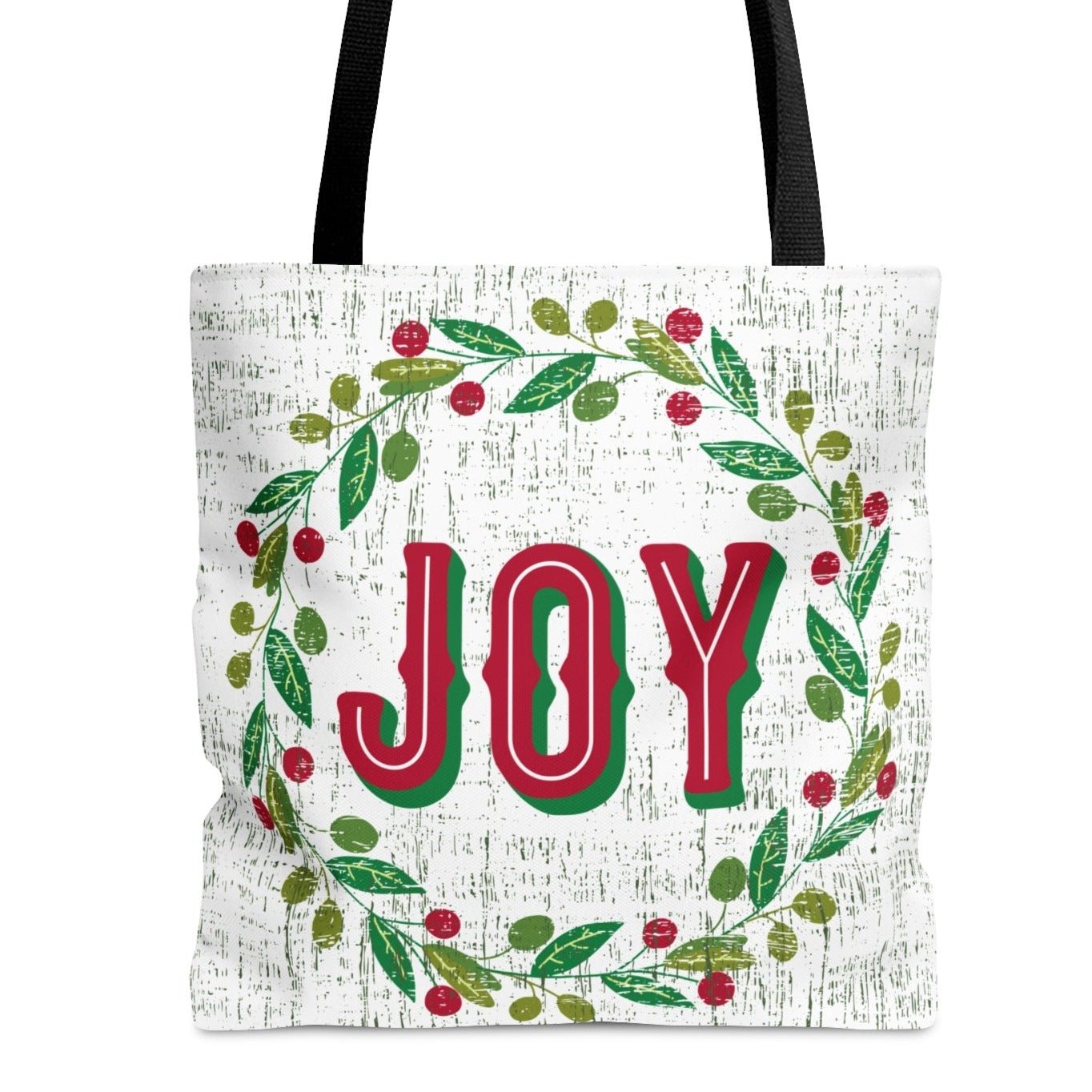 Medium Tote Bag with 'Joy' Surrounded by Holiday Wreath - Eddy and Rita