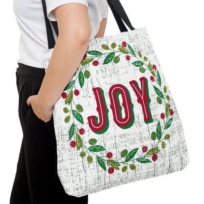 Medium Tote Bag with 'Joy' Surrounded by Holiday Wreath - Eddy and Rita