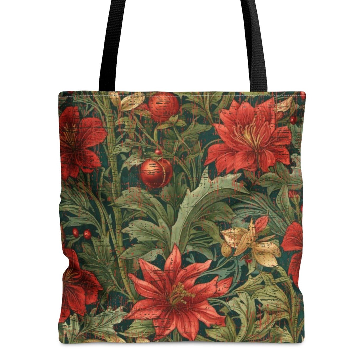 Medium Tote Bag with Red & Green Floral Pattern - Eddy and Rita