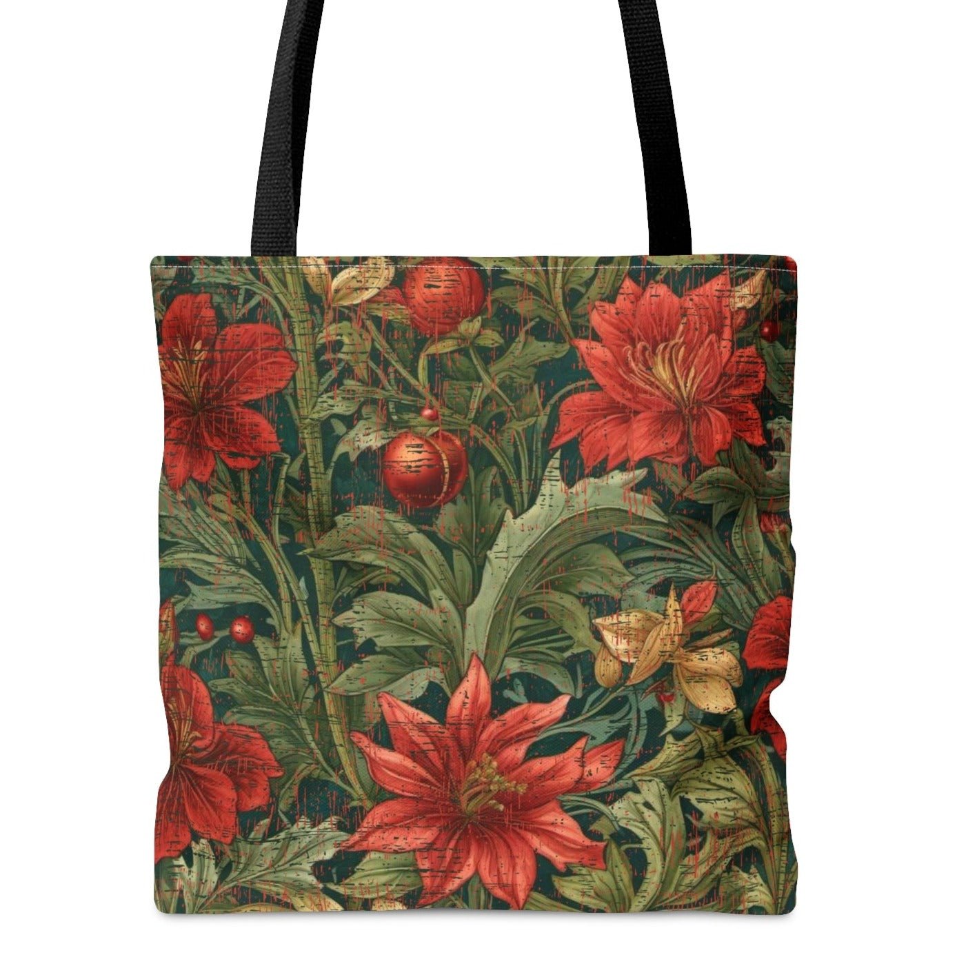 Medium Tote Bag with Red & Green Floral Pattern - Eddy and Rita