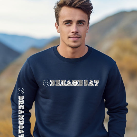 Men's 'Dream Boat' Sweatshirt with Wink Face and Stylish Arm Detail - Eddy and Rita