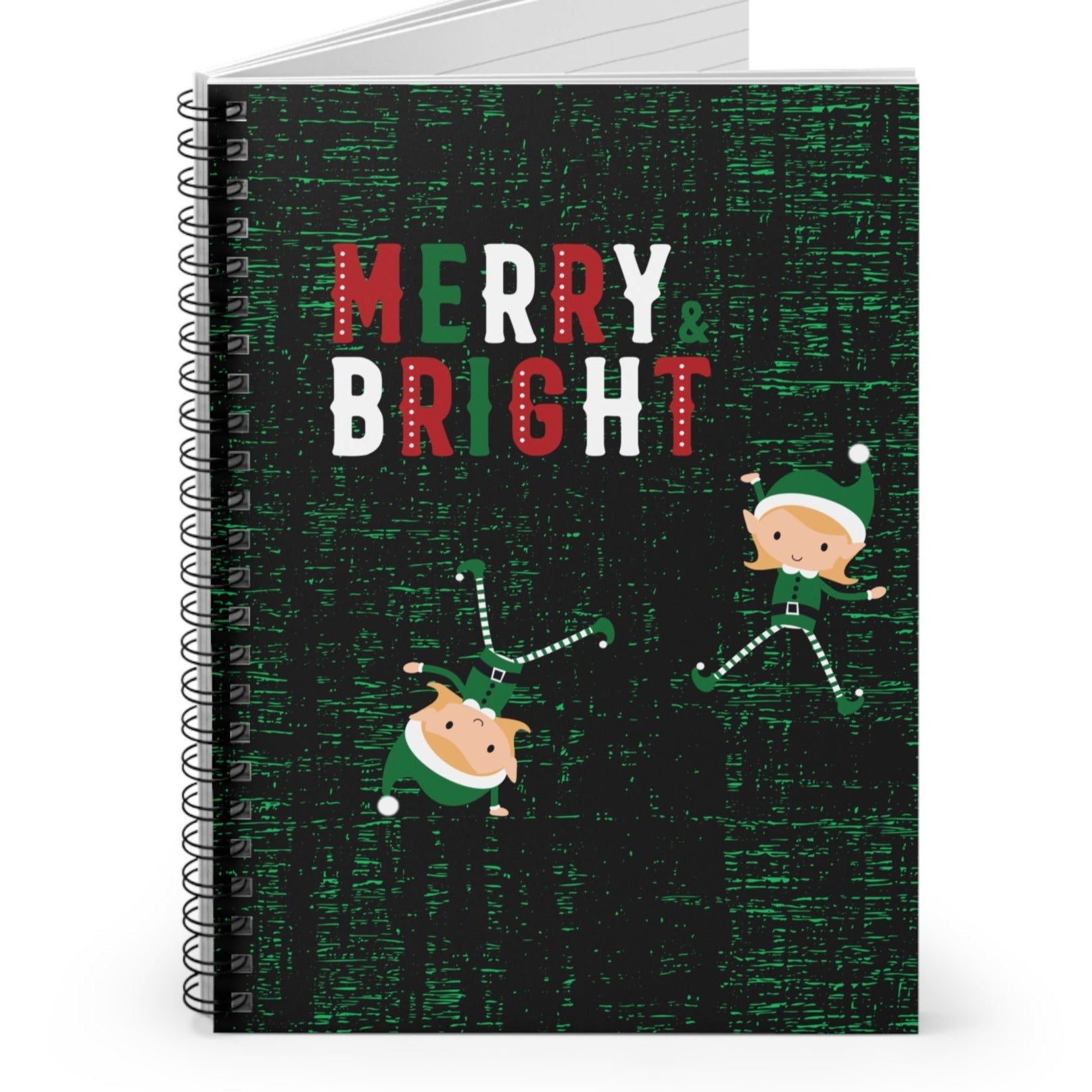 Merry and Bright Elves Spiral Notebook - Ruled Line: Festive Holiday Design - Eddy and Rita