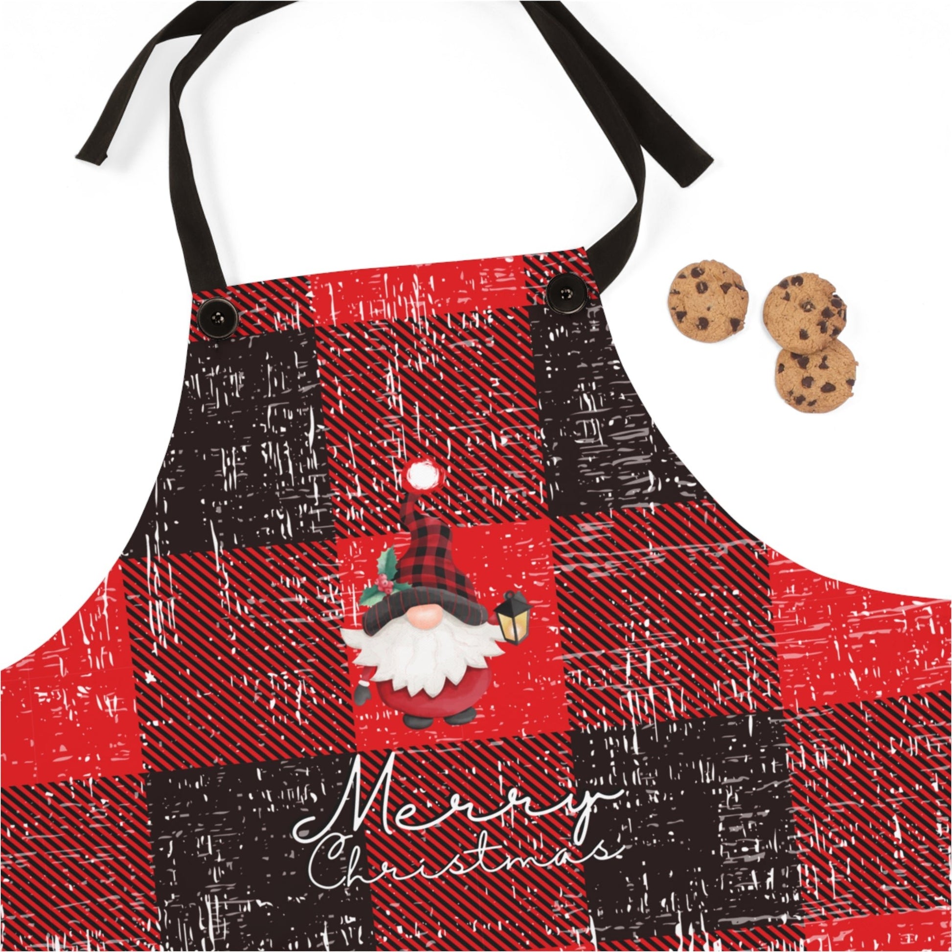 Merry Christmas Gnome Buffalo Check Apron - Eddy and Rita