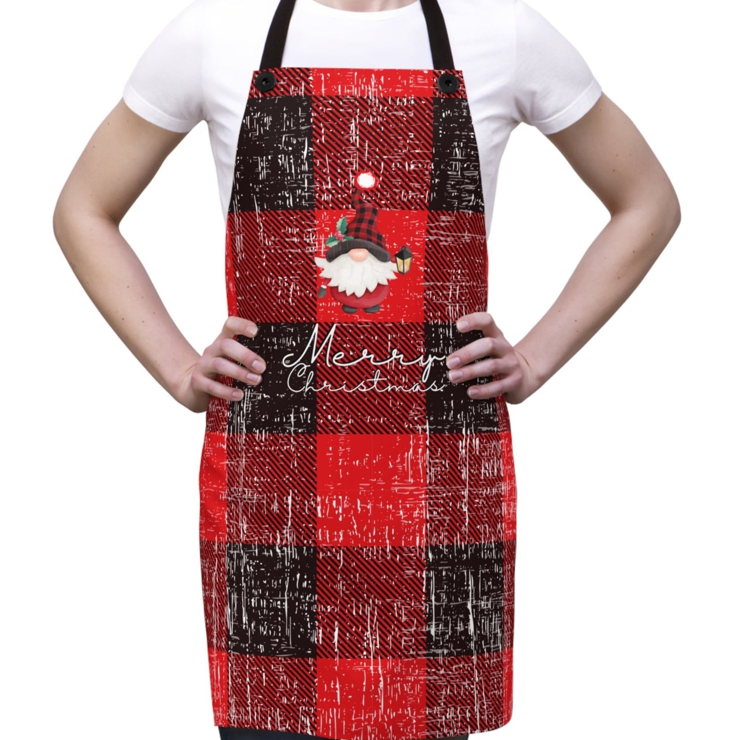 Merry Christmas Gnome Buffalo Check Apron - Eddy and Rita