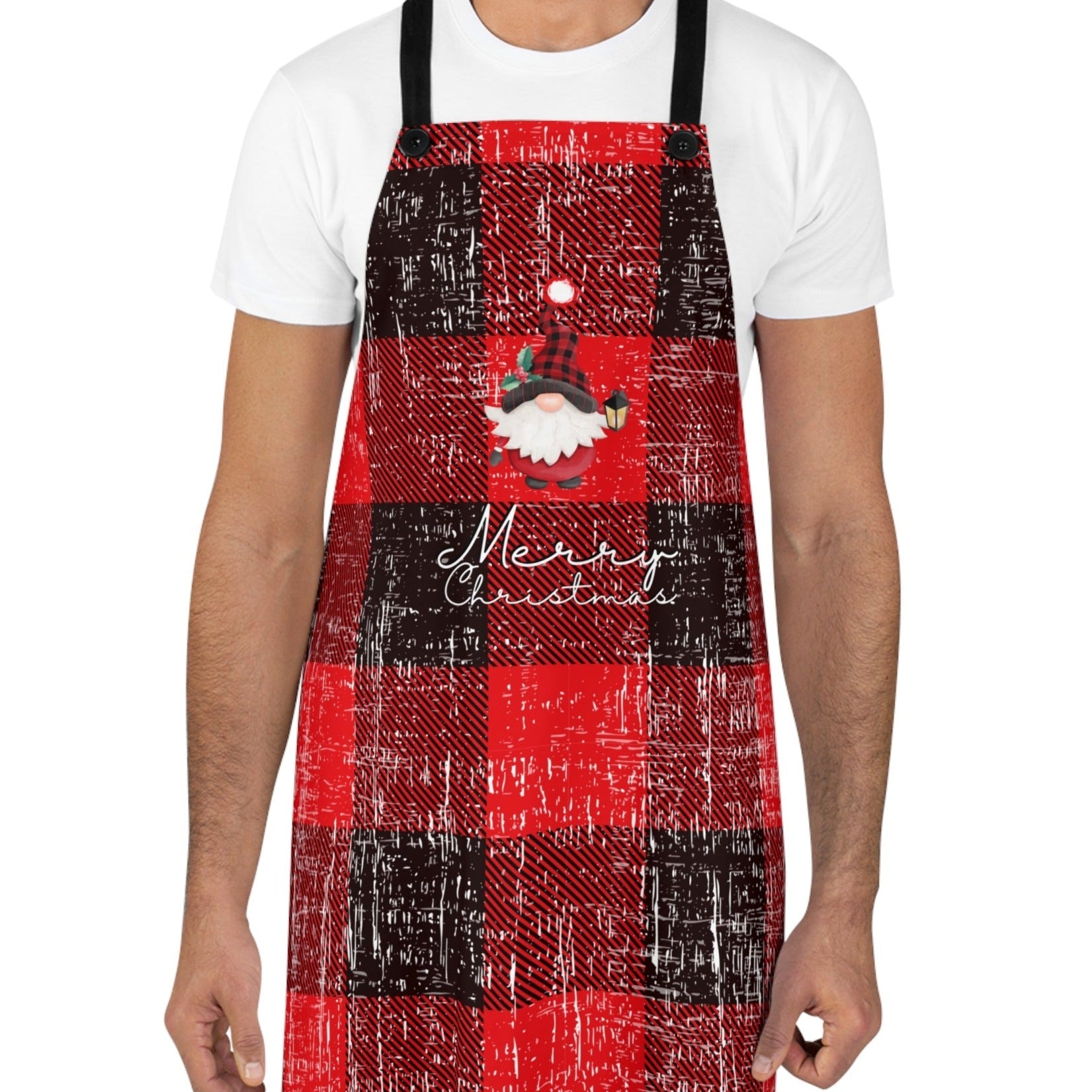 Merry Christmas Gnome Buffalo Check Apron - Eddy and Rita