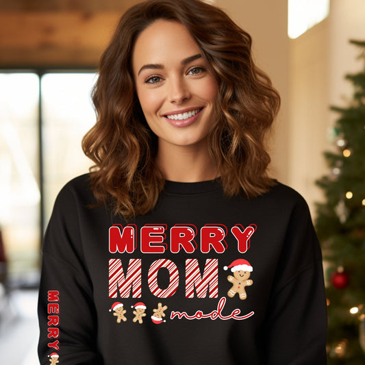 Merry Mom Mode Gingerbread Women's Sweatshirt: Festive Arm Detail & Holiday Cheer - Eddy and Rita