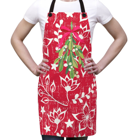 Mistletoe Magic Red and White Christmas Apron - Eddy and Rita