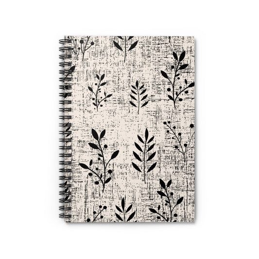 Monochrome Floral Pattern Spiral Notebook - Ruled Line: Elegant Black and White Design - Eddy and Rita