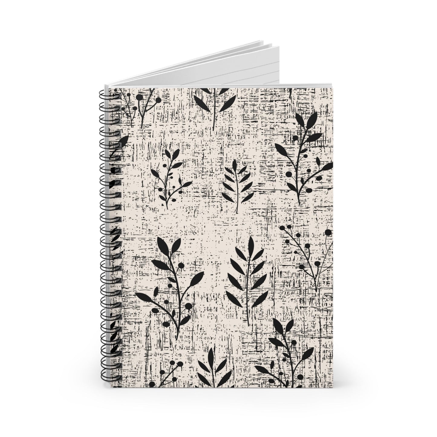 Monochrome Floral Pattern Spiral Notebook - Ruled Line: Elegant Black and White Design - Eddy and Rita