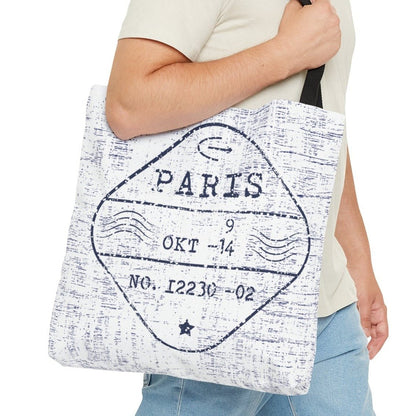 Paris Passport Stamp Large Tote Bag - Elegantly Designed French Travel Souvenir - Eddy and Rita