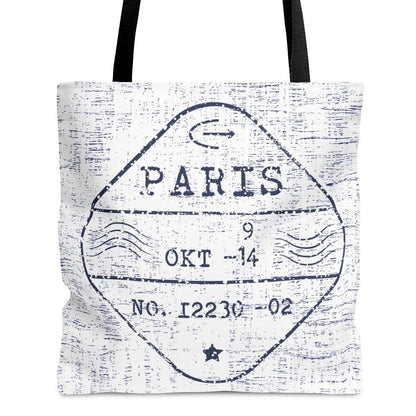 Paris Passport Stamp Large Tote Bag - Elegantly Designed French Travel Souvenir - Eddy and Rita