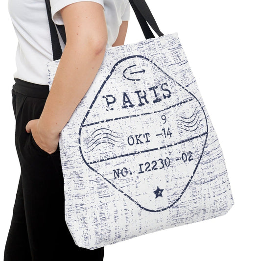 Paris Passport Stamp Large Tote Bag - Elegantly Designed French Travel Souvenir - Eddy and Rita