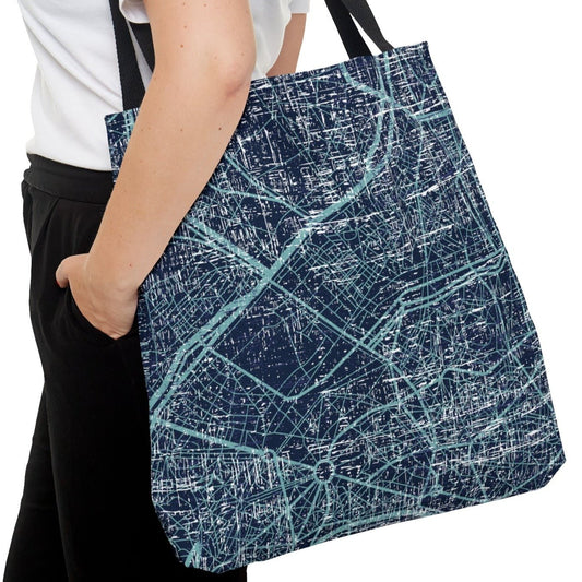 Paris Street Map View Large Tote Bag - Denim Blue Travel-Inspired Shopping Tote - Eddy and Rita