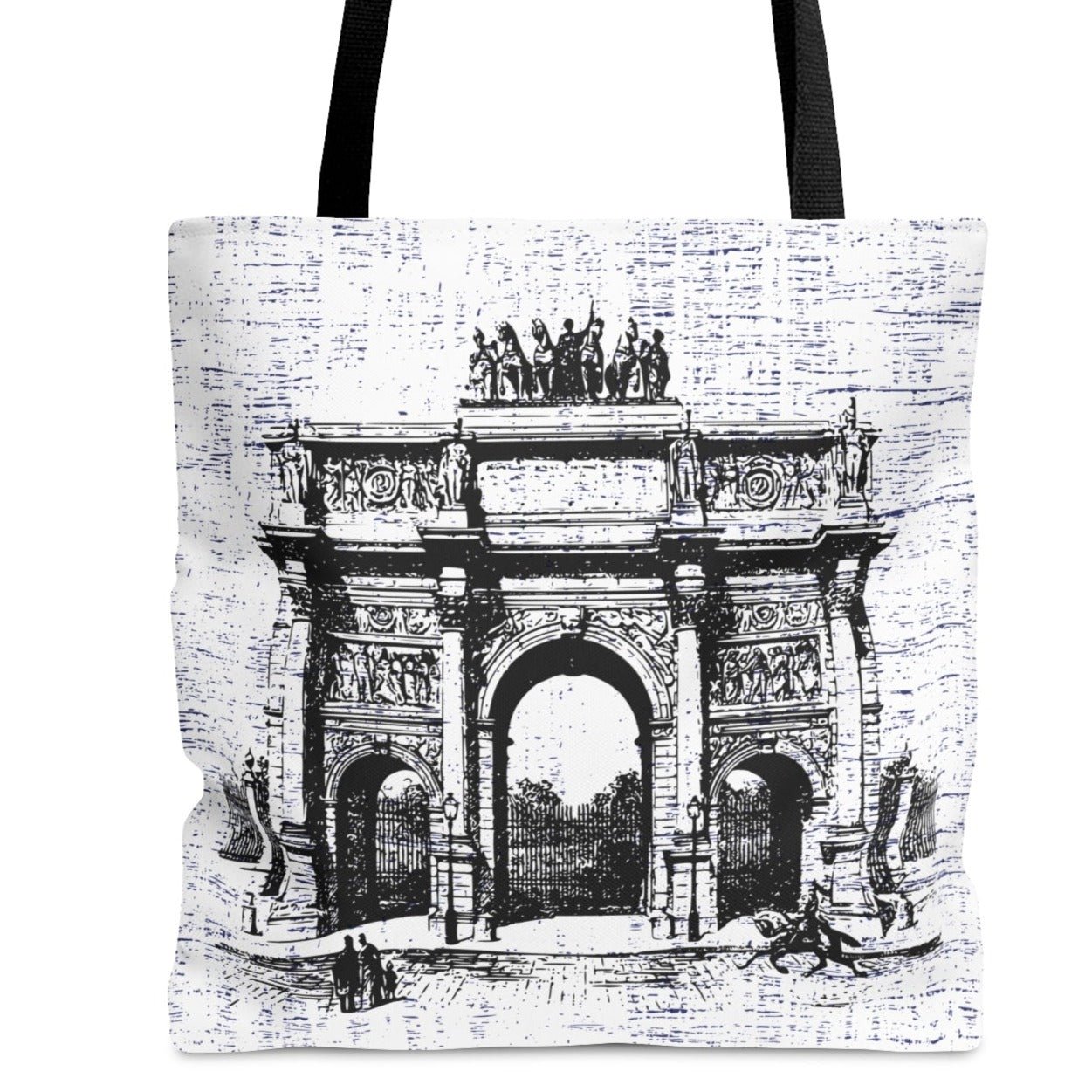 Parisian Arc de Triomphe Sketch Large Tote Bag - Elegant Monochrome Cityscape Design - Eddy and Rita