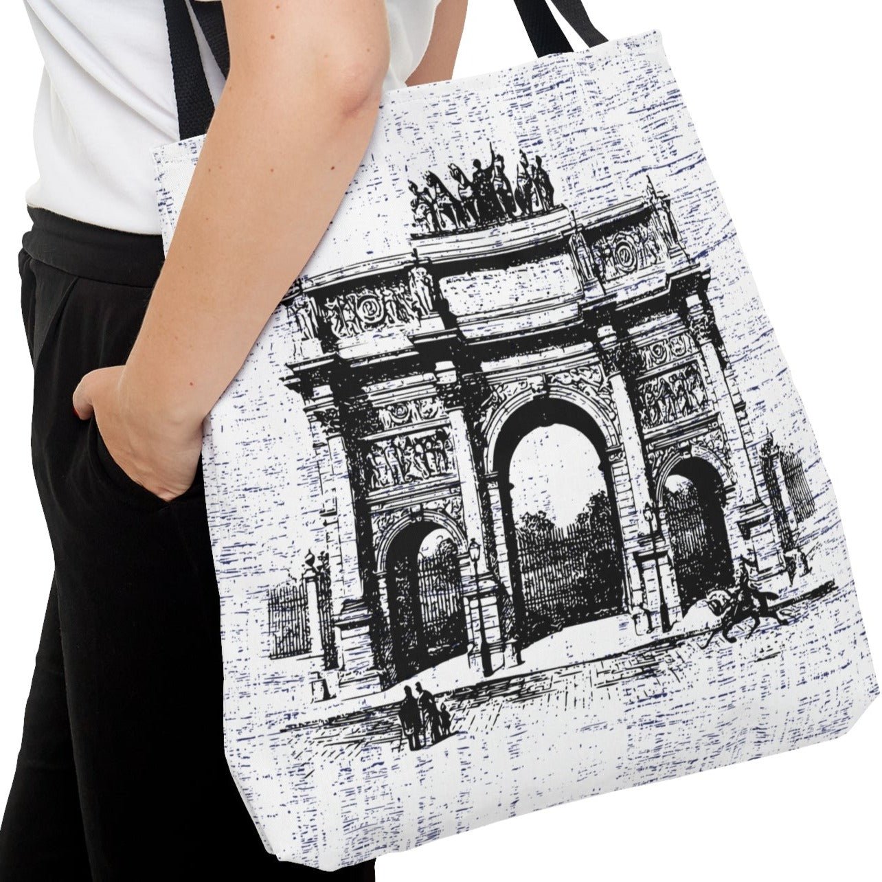 Parisian Arc de Triomphe Sketch Large Tote Bag - Elegant Monochrome Cityscape Design - Eddy and Rita