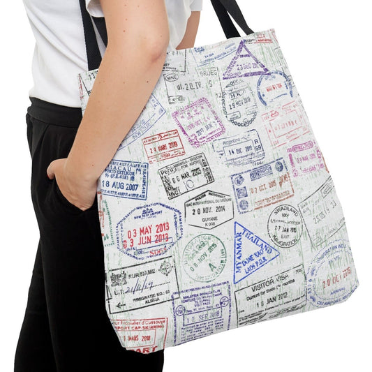 Passport Stamp Collage Large Tote Bag - Travel-Inspired Fashion Accessory - Eddy and Rita