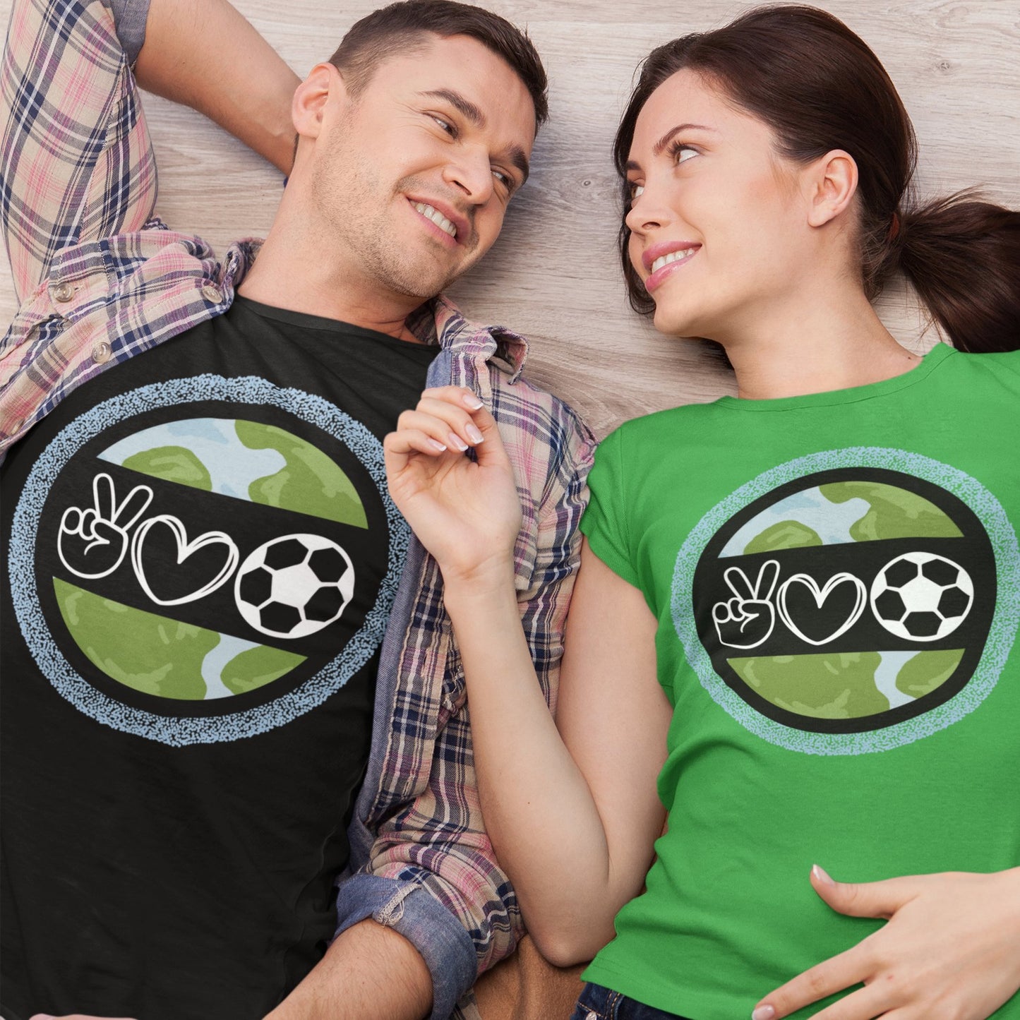 Peace, Love, and Soccer World Symbols Unisex Tee - Global Football Enthusiast Shirt - Eddy and Rita