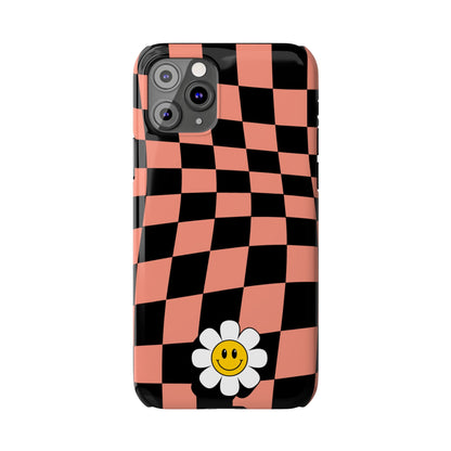 Pink and Black Checked Background with Happy Daisy iPhone Slim Phone Case - Eddy and Rita