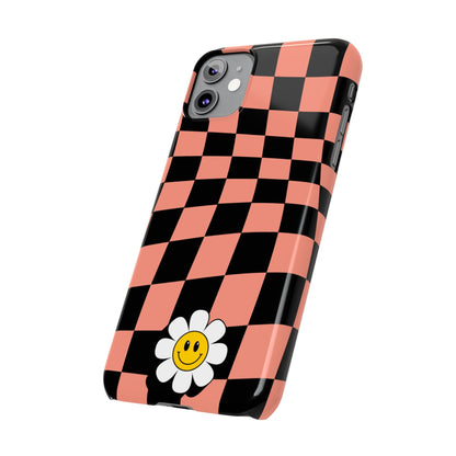 Pink and Black Checked Background with Happy Daisy iPhone Slim Phone Case - Eddy and Rita