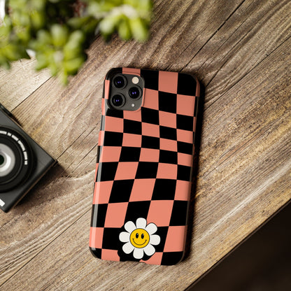 Pink and Black Checked Background with Happy Daisy iPhone Slim Phone Case - Eddy and Rita