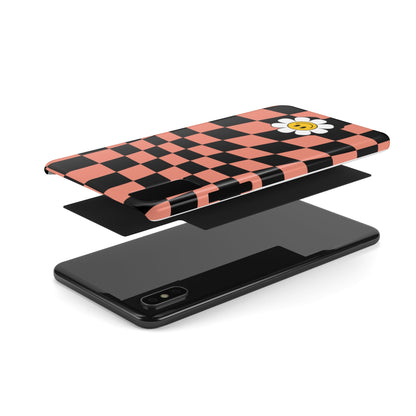 Pink and Black Checked Background with Happy Daisy iPhone Slim Phone Case - Eddy and Rita