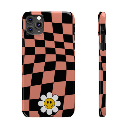 Pink and Black Checked Background with Happy Daisy iPhone Slim Phone Case - Eddy and Rita