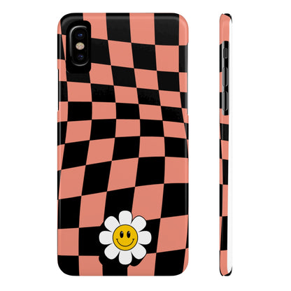 Pink and Black Checked Background with Happy Daisy iPhone Slim Phone Case - Eddy and Rita