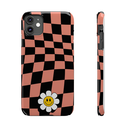 Pink and Black Checked Background with Happy Daisy iPhone Slim Phone Case - Eddy and Rita