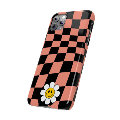 Pink and Black Checked Background with Happy Daisy iPhone Slim Phone Case - Eddy and Rita